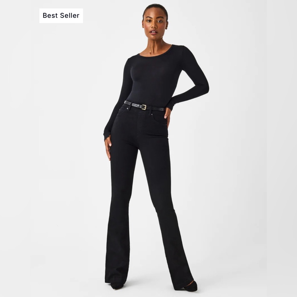 SPANX Black Flare Wide Leg Jeans High-Waisted Stretch